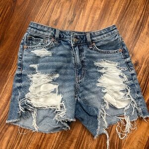 American Eagle Outfitters Blue Distressed Jean Shorts